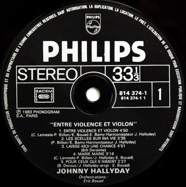 (Occasion) Johnny Hallyday – Entre Violence Et Violon [Vinyle 33 Tours]