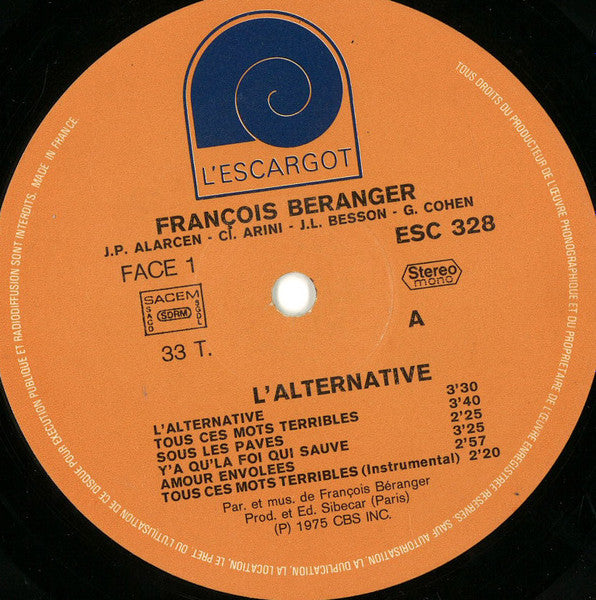 (occasion) François Béranger – L'Alternative [Vinyle 33 Tours]