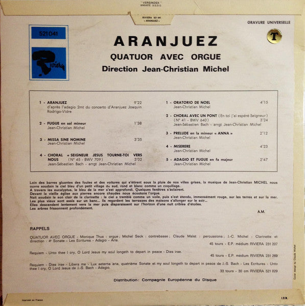 (Occasion) Jean-Christian Michel  Quatuor Avec Orgue  Aranjuez  [Vinyle 33Tours]