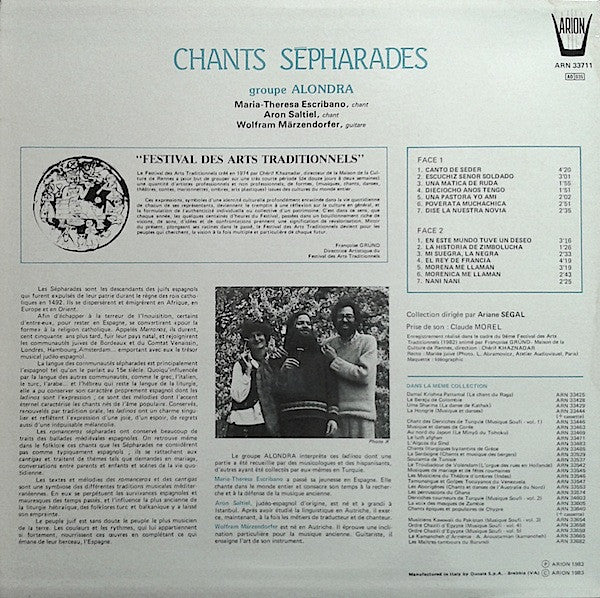Groupe Alondra – Chants Sépharades [Vinyle 33 Tours]