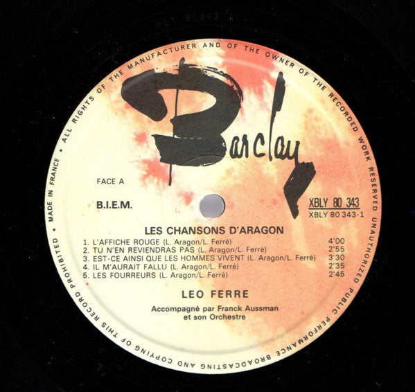 (Occasion ) Leo Ferre – Les Chansons D' Aragon [Vinyle 33 Tours]