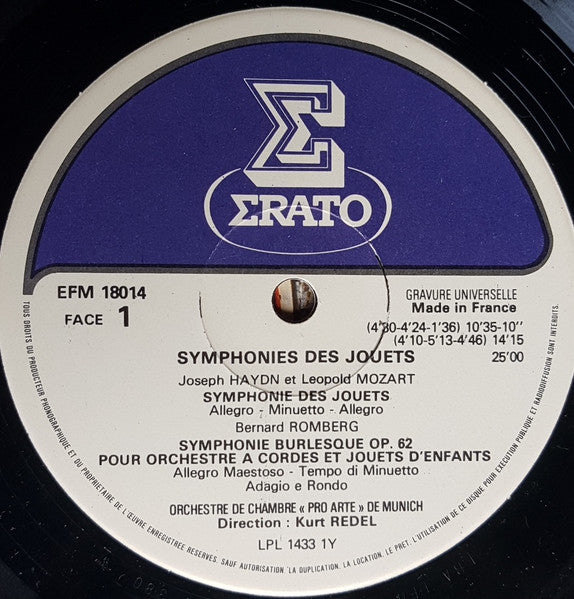 (Occasion ) J. Haydn, W.A. Mozart, E. Méhul, B. Romberg, Orchestre De Chambre Pro Arte De Munich, Kurt Redel Symphonies Des Jouets [Vinyle 33 Tours]