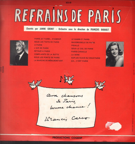 (Occasion) François Babault Et Sa Grande Formation, Janine Grenet  Refrains De Paris [Vinyle 33Tours]