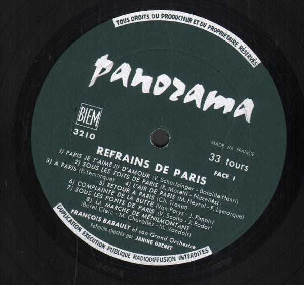 (Occasion) François Babault Et Sa Grande Formation, Janine Grenet  Refrains De Paris [Vinyle 33Tours]