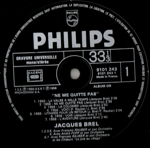 (occasion) Jacques Brel – Ne Me Quitte Pas [Vinyle 33 Tours]