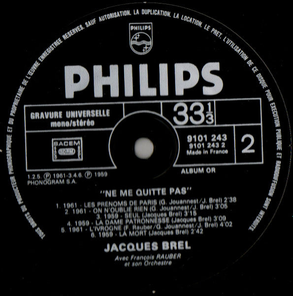 (occasion) Jacques Brel – Ne Me Quitte Pas [Vinyle 33 Tours]