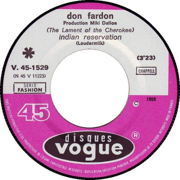 (Occasion) Don Fardon – (The Lament Of The Cherokee) Indian Reservation [Vinyle 45 Tours]