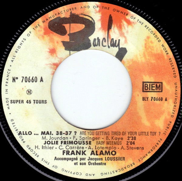 (Occasion) Frank Alamo – Allo... Mai 38-37 [Vinyle 45Tours]
