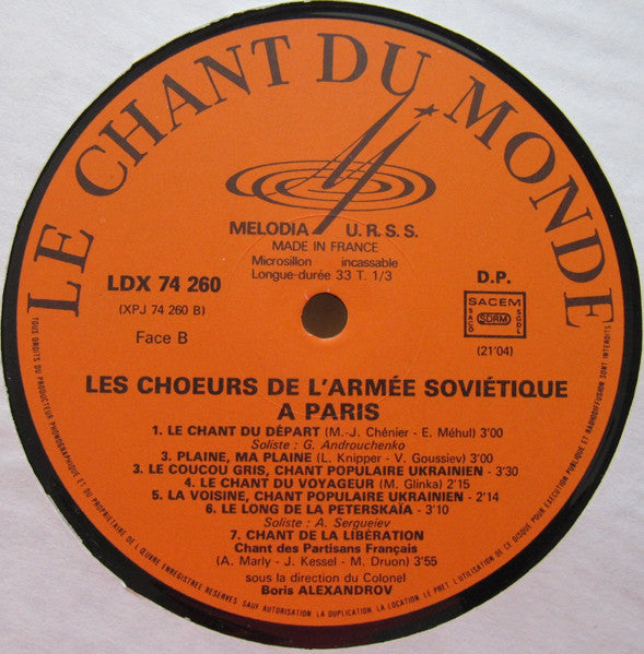 (occasion) Les Chœurs De L'Armée Soviétique – Chœurs De L'Armée Soviétique A Paris [Vinyle 33 Tours]