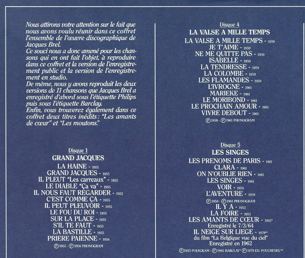 (Occasion) Jacques Brel – L'Œuvre Intégrale [Vinyle 33 Tours]