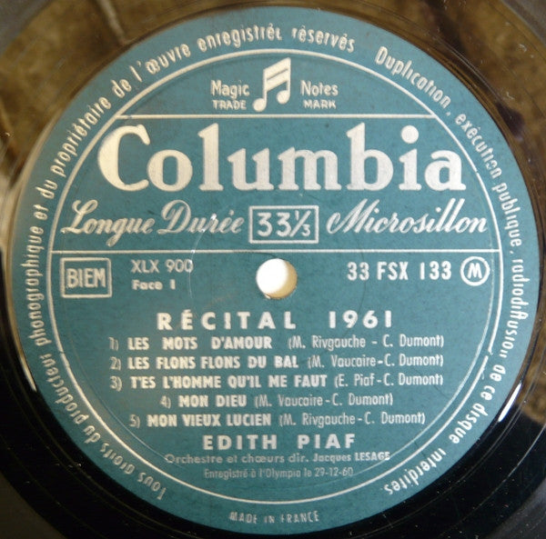 (Occasion) Edith Piaf – Récital 1961 [Vinyle 33 Tours]