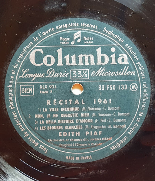 (Occasion) Edith Piaf – Récital 1961 [Vinyle 33 Tours]