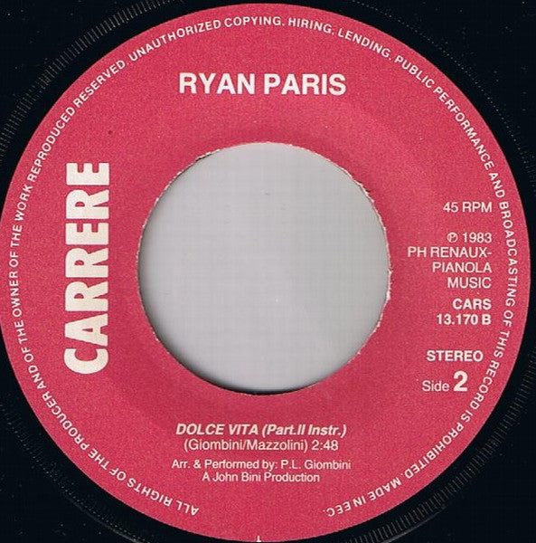 (Occasion) Ryan Paris – Dolce Vita [Vinyle 45 Tours]