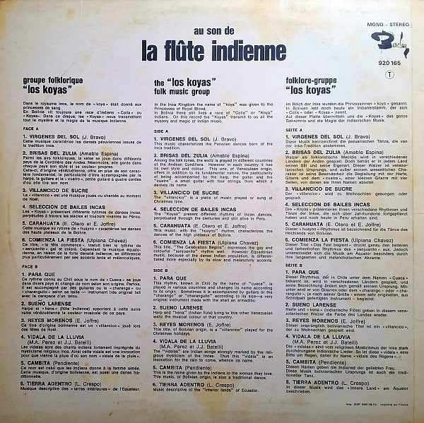 (Occasion ) Los Koyas – Au Son De La Flute Indienne [Vinyle 33 Tours]