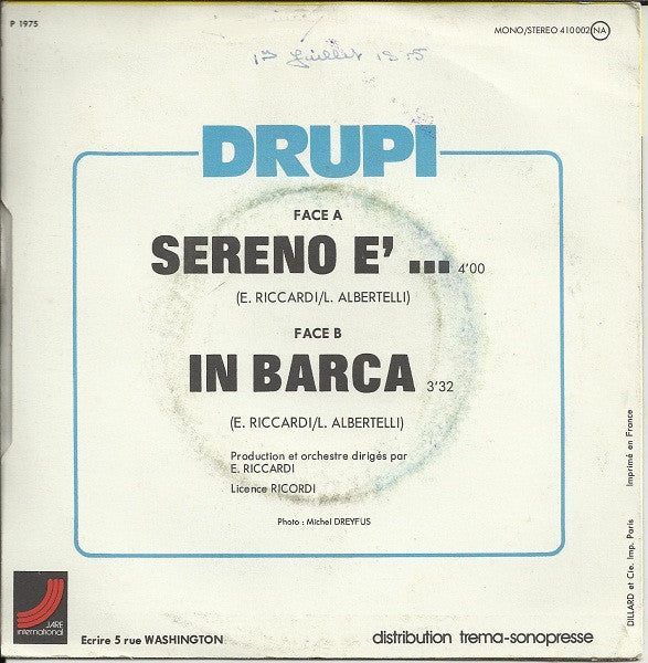 (Occasion) Drupi Sereno È ... [Vinyle 45 Tours]
