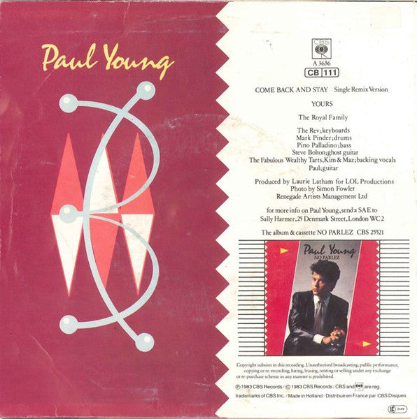 (Occasion) Paul Young Come Back And Stay (Single Remix Version) [Vinyle 45 Tours]