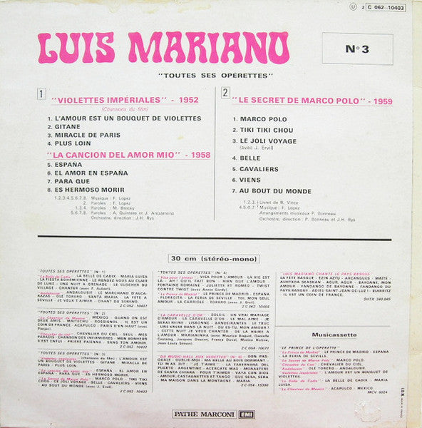 (occasion) Luis Mariano – Toutes Ses Opérettes N°3 [Vinyle 33 Tours]