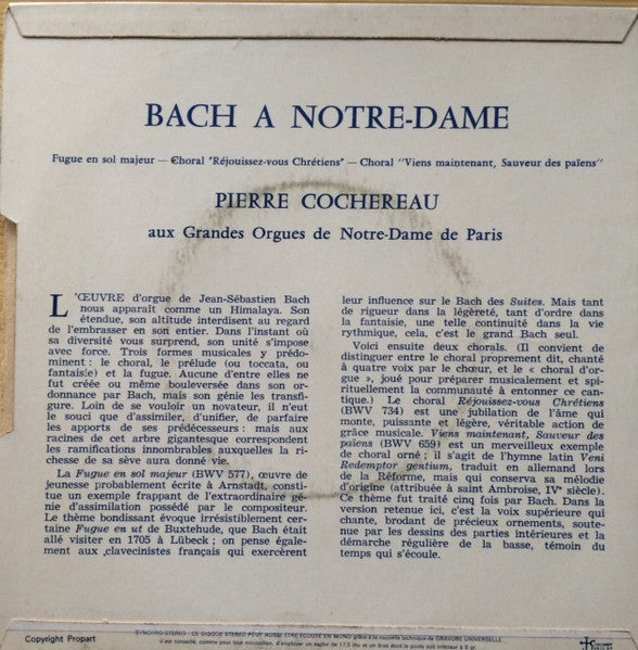 (Occasion ) Pierre Cochereau – Bach A Notre-Dame [Vinyle 45 Tours]