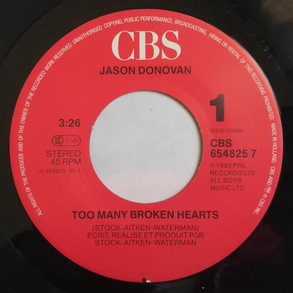 (Occasion) Jason Donovan – Too Many Broken Hearts [Vinyle 45Tours]