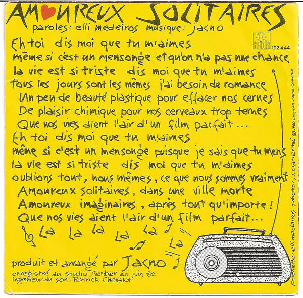 (Occasion) Lio – Amoureux Solitaires (Dis Moi Que Tu M'aimes) [Vinyle 45Tours]