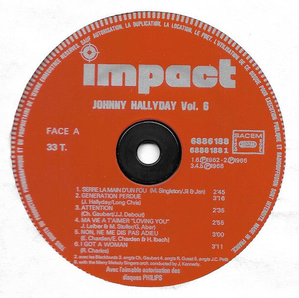 (Occasion) Johnny Hallyday – Volume 6 → Johnny Hallyday – vol.6 [Vinyle 33 Tours]