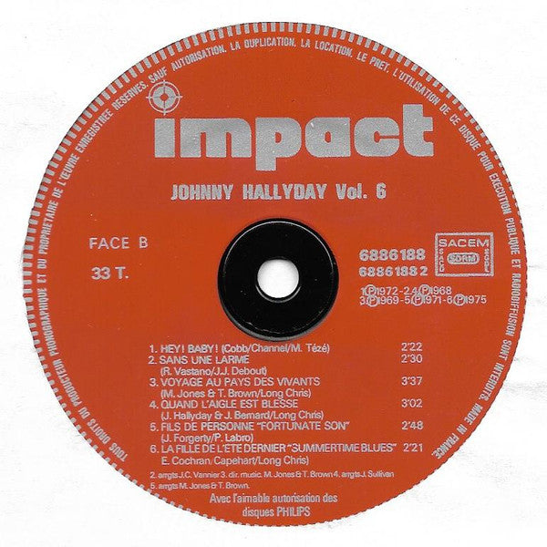 (Occasion) Johnny Hallyday – Volume 6 → Johnny Hallyday – vol.6 [Vinyle 33 Tours]