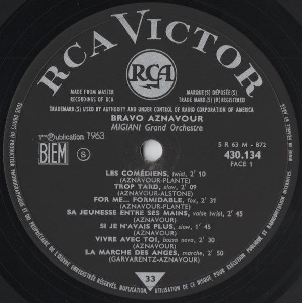 (Occasion) Migiani Grand Orchestre Bravo Aznavour [Vinyle 33Tours]