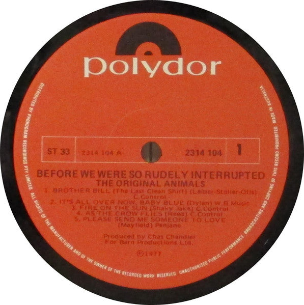 (Occasion)The Original Animals – Before We Were So Rudely Interrupted [Vinyle 33 Tours]