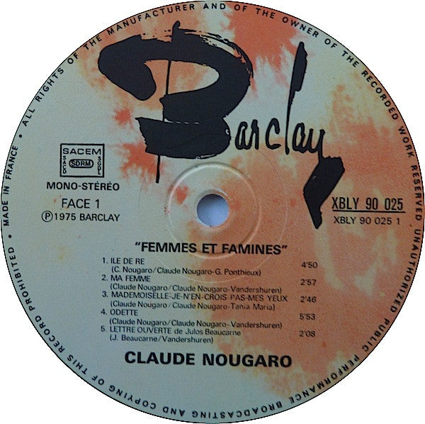 (occasion) Claude Nougaro – Femmes Et Famines [Vinyle 33 Tours]