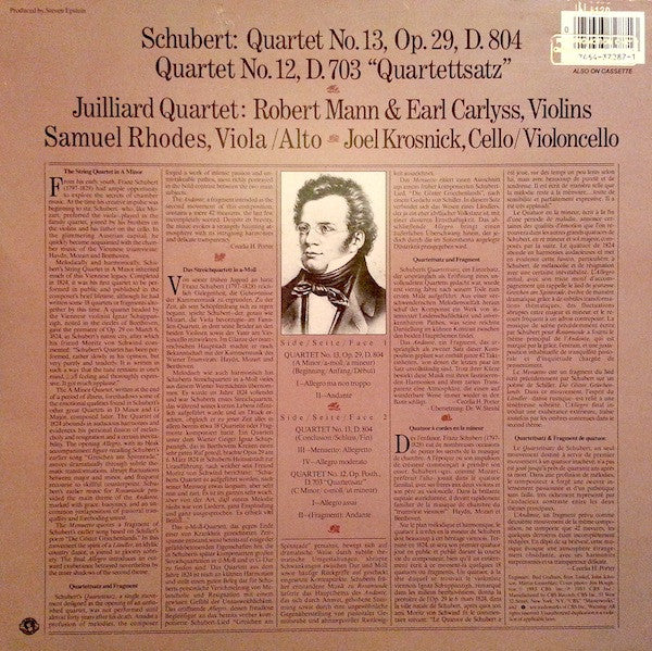 (Occasion ) Schubert Juilliard Quartet Quartet No. 13, Op. 29, D. 804 / Quartet No. 12, D. 703 Quartettsatz [Vinyle 33 Tours]