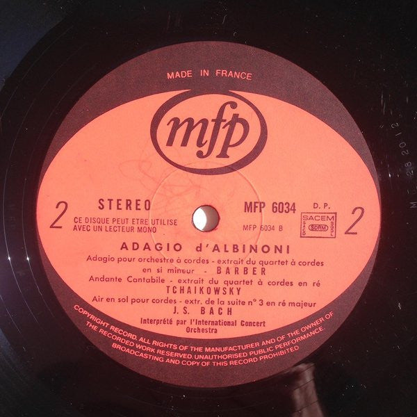(Occasion ) Albinoni, Mozart, Barber, Tchaikowsky, Bach– Adagio D'Albinoni [Vinyle 33 Tours]