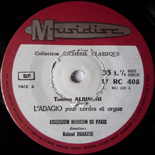 (Occasion) T. Albinoni / J. S. Bach - Collegium Musicum De Paris, Roland Douatte – L'Adagio / Jésus, Que Ma Joie Demeure [Vinyle 45Tours]