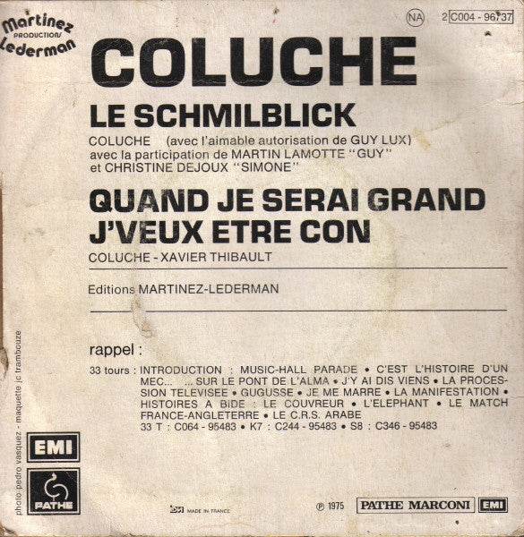 (Occasion) Coluche – Le Schmilblick [Vinyle 45 Tours]