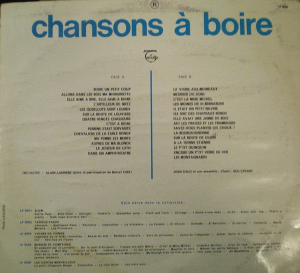 (occasion) Orchestre Alain Ladrière Avec La Participation De Marcel Fort / Jean Dalo Et Son Ensemble – Chansons À Boire [Vinyle 33 Tours]