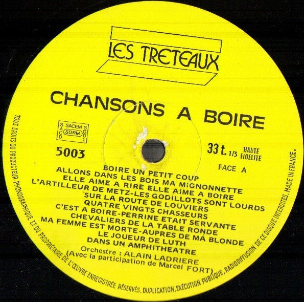 (occasion) Orchestre Alain Ladrière Avec La Participation De Marcel Fort / Jean Dalo Et Son Ensemble – Chansons À Boire [Vinyle 33 Tours]