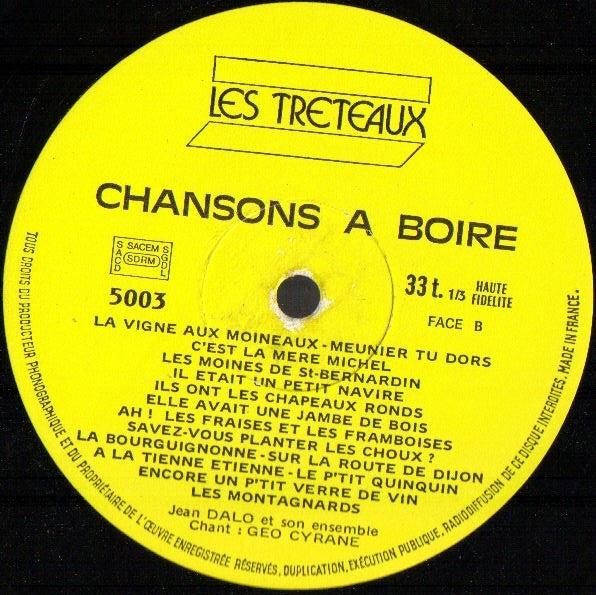 (Occasion) Alain Ladrière, Jean Dalo & Son Ensemble – chansons a boire [Vinyle 33Tours]