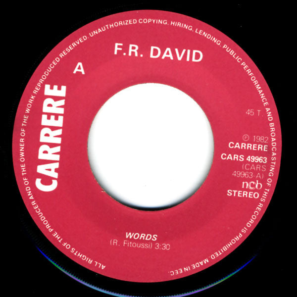 (Occasion) F.R. David – Words [Vinyle 45 Tours]