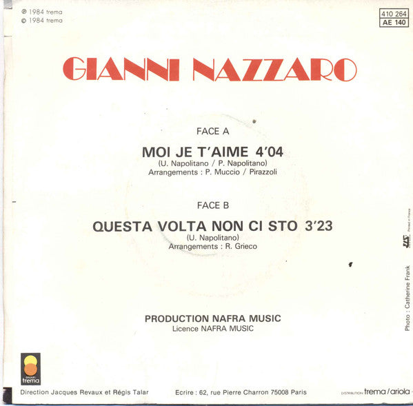 (Occasion) Gianni Nazzaro – Moi Je T'aime [Vinyle 45Tours]
