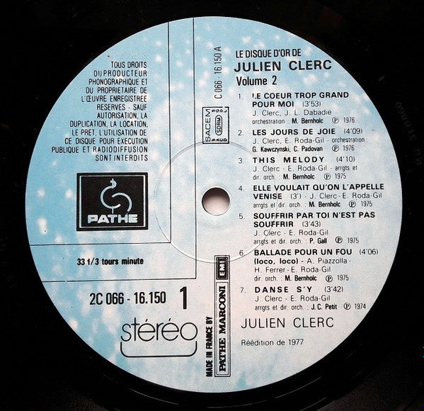 (Occasion ) Julien Clerc – Le Disque D'Or De Julien Clerc - Vol. 2 [Vinyle 33 Tours]