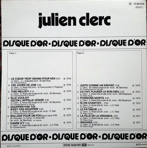 (Occasion ) Julien Clerc – Le Disque D'Or De Julien Clerc - Vol. 2 [Vinyle 33 Tours]
