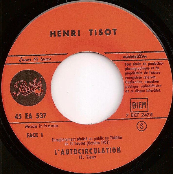 (Occasion) Henri Tisot – L'autocirculation [Vinyle 45 Tours]