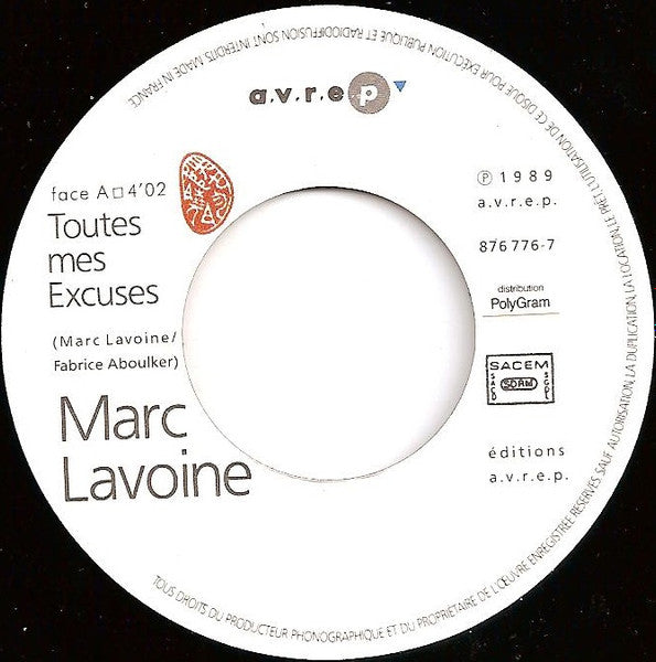 (Occasion) Marc Lavoine – Toutes Mes Excuses [Vinyle 45Tours]
