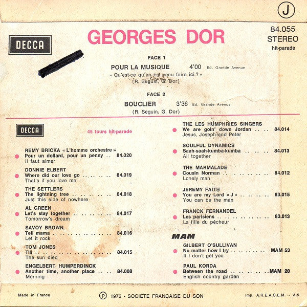 (Occasion) Georges Dor – Pour La Musique[Vinyle 45Tours]