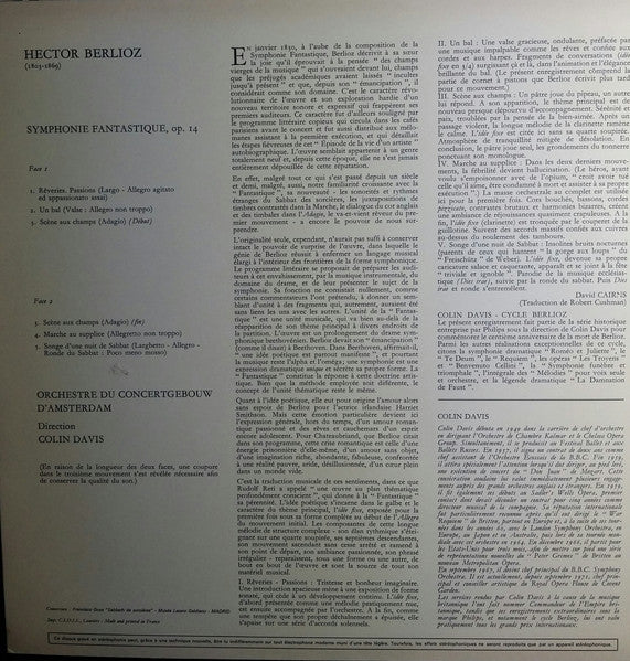 (Occasion) Berlioz  Orchestre Du Concertgebouw D'Amsterdam Colin DavisSymphonie Fantastique [Vinyle 33Tours]