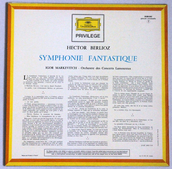 (occasion) Berlioz - Orchestre Des Concerts Lamoureux Direction : Igor Markevitch – Symphonie Fantastique [Vinyle 33 Tours]