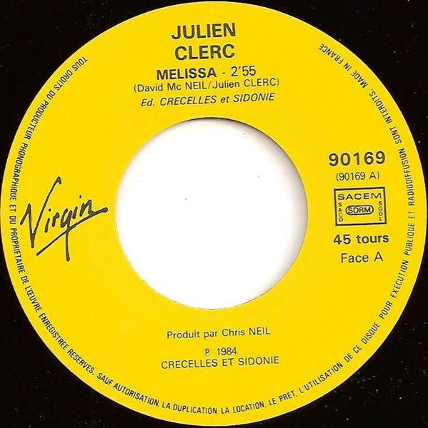 (Occasion) Julien Clerc – Melissa [Vinyle 45Tours]