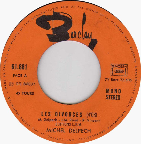 (Occasion) Michel Delpech – Les Divorcés [Vinyle 45Tours]