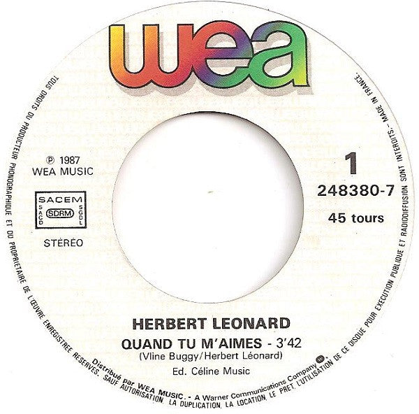 (Occasion) Herbert Léonard – Quand Tu M'aimes [Vinyle 45Tours]