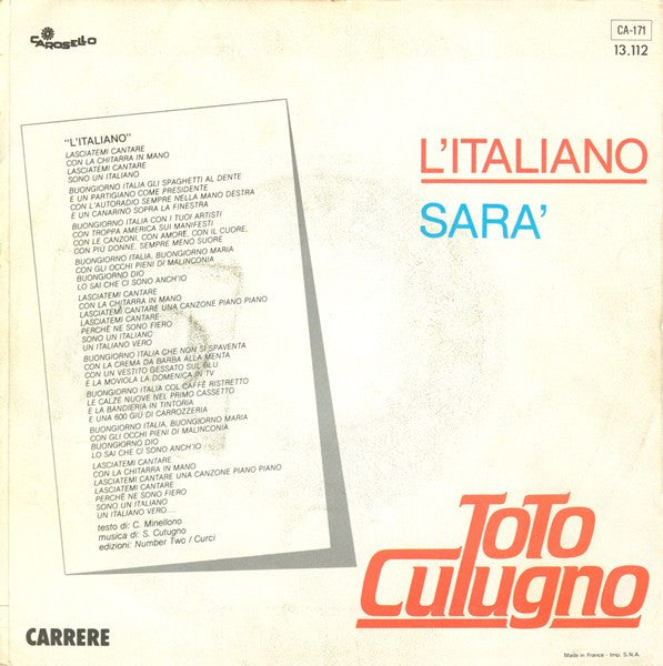 (Occasion) Toto Cutugno L'Italiano [Vinyle 45 Tours]