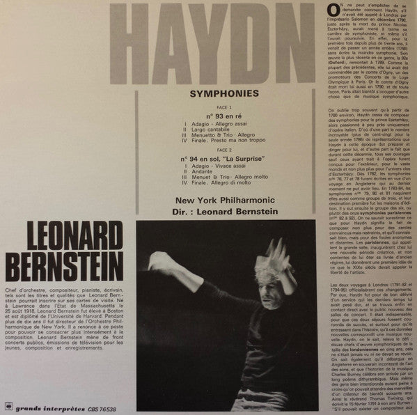 (occasion) Haydn – Leonard Bernstein, New York Philharmonic – Symphonies N°93 & N°94 [Vinyle 33 Tours]